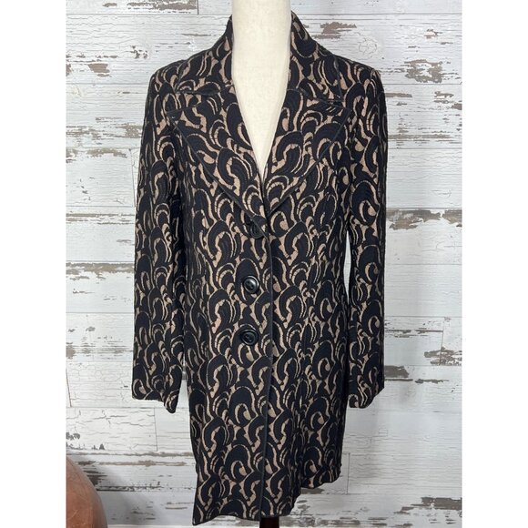 CABI Arabesque Lace Long Line Button Jacket Black/Nude Sz M #681 - Picture 2 of 7
